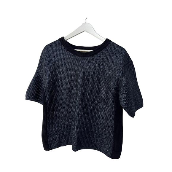 Tory Burch Sweaters - Tory Burch Womens XLarge Merino Wool Textured Knit Sweater Navy Metallic Blue